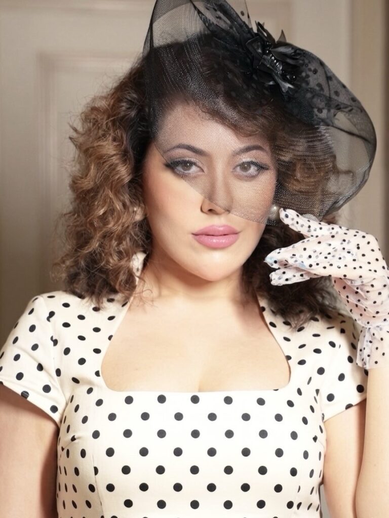 Marllin Maitra close up shot in retro polka dot dress
