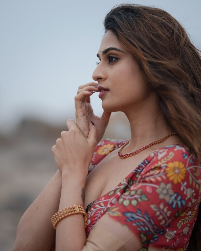 Stylish portrait of actress Moksha Kushal posing for a photoshoot