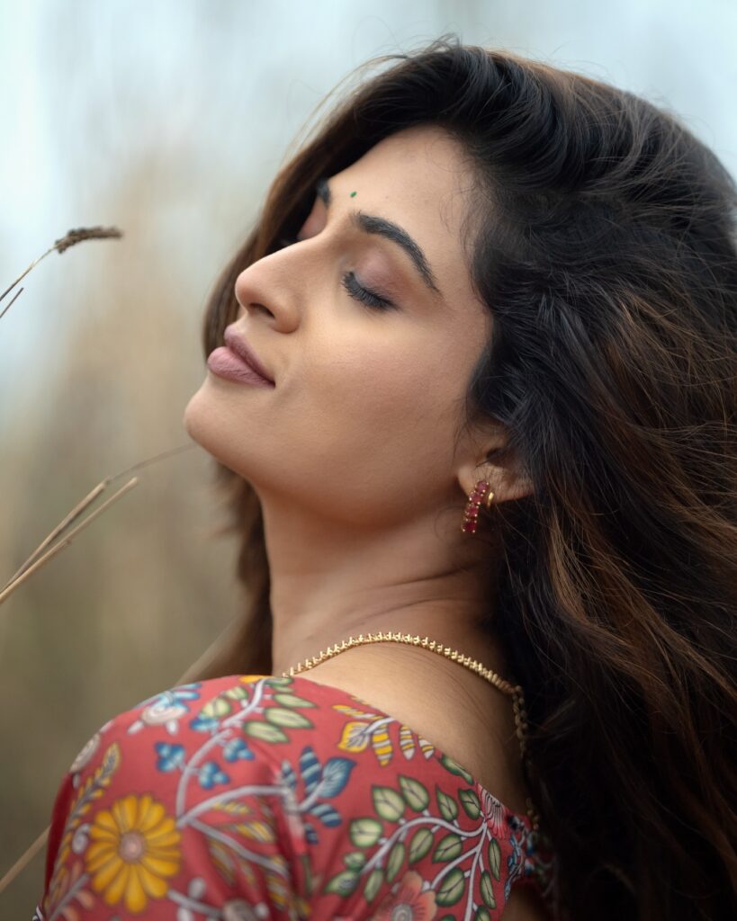 Stylish portrait of actress Moksha Kushal posing for a photoshoot