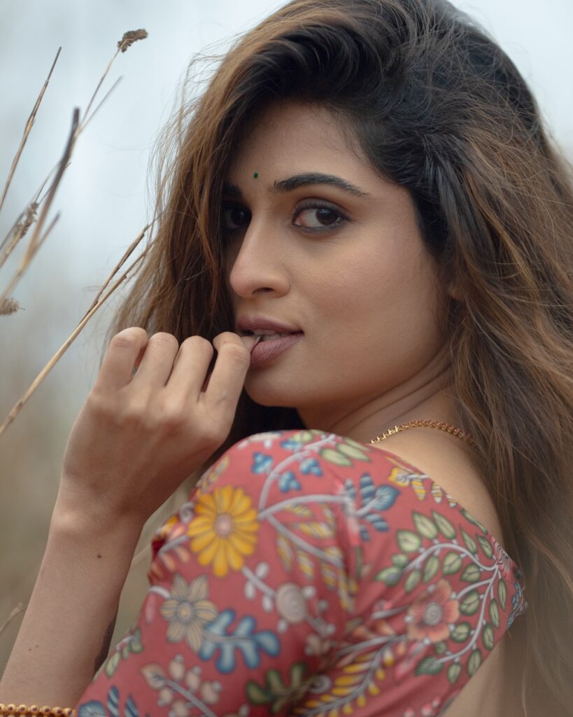Stylish portrait of actress Moksha Kushal posing for a photoshoot